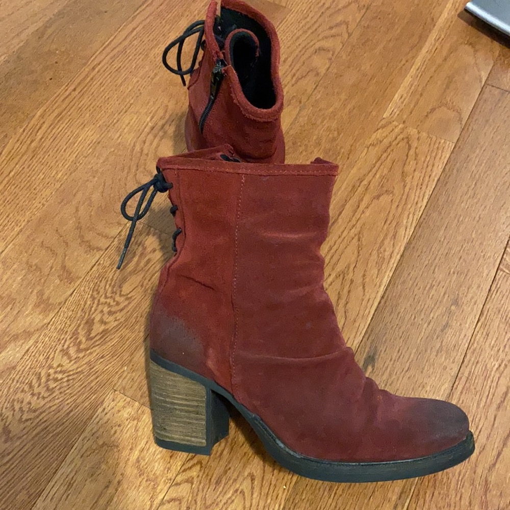 Distressed red rain boots from Portugal
